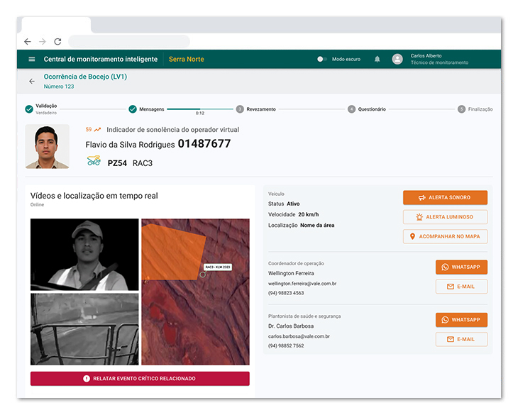 Telas do técnico de monitoramento